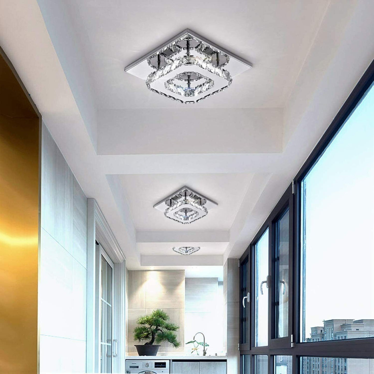 Crystal Ceiling Light LED Light Room Chandelier Living LED Square